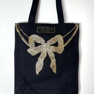 Marc Jacobs Fragrances Black canvas cotton tote with Gold Bow Design